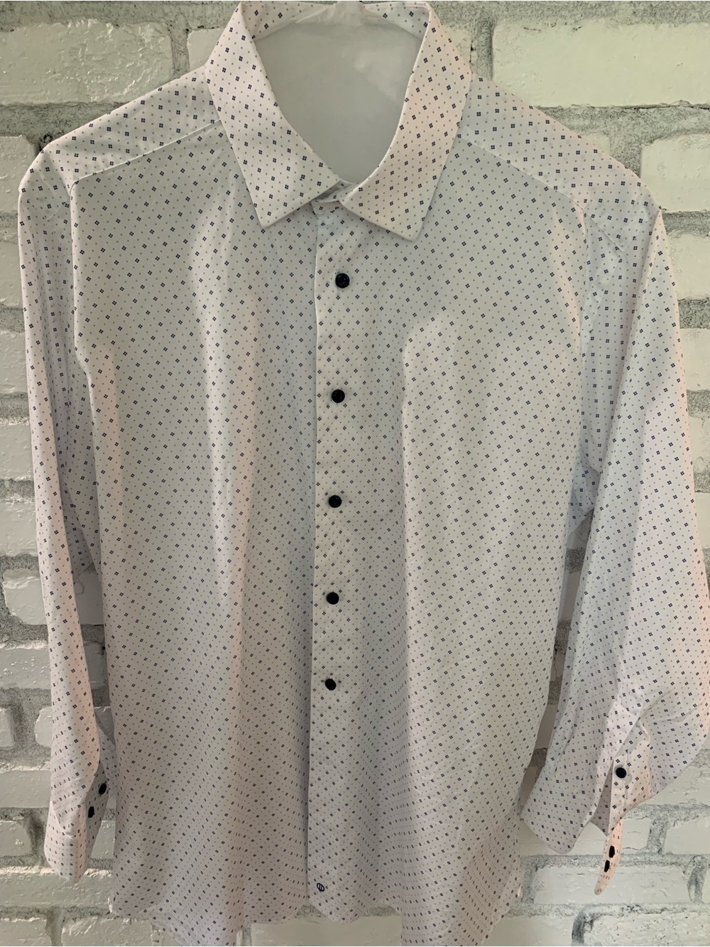 David Donahue 100% Cotton Shirt with Navy Micro-Print